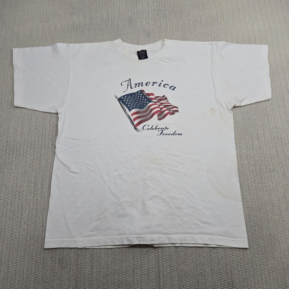 Vintage America Celebrate Freedom Shirt Mens XL USA Flag Graphic Patriotic 90s